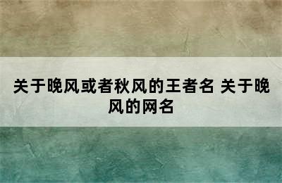 关于晚风或者秋风的王者名 关于晚风的网名